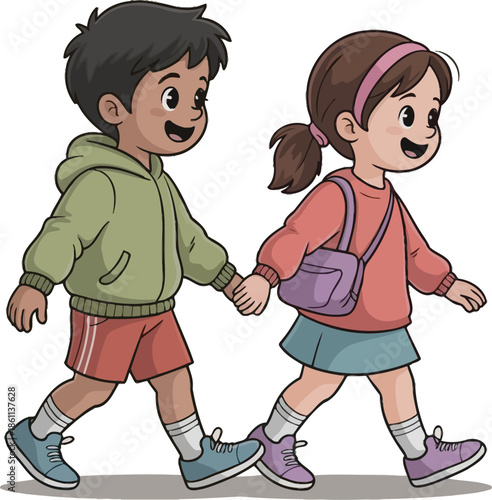 boy and girl with a bag