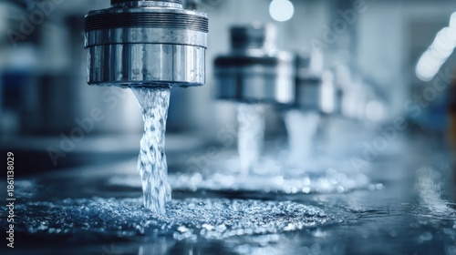 Dynamic medium shot of automated water recycling machinery recapturing rinse water for reuse highlighting green engineering and ecological preservation.