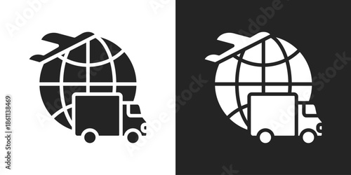 global delivery Icon In Black And White Glyph Style