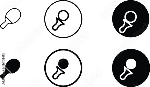 Ping pong paddle and ball in outline and solid fill