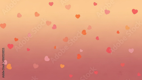 Multiple pink, orange and red hearts floating on gradient background