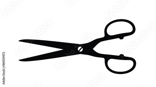 A simple black and white image showcasing a pair of scissors silhouette