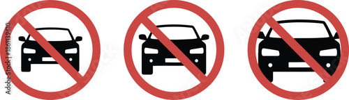 Three Red Circles With Diagonal Line Over Black Car Silhouettes