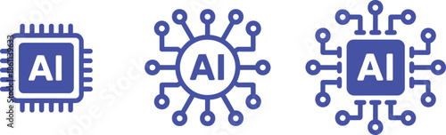 Three blue A I on white background artificial intelligence