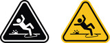 Black and yellow wet floor warning signs slippery