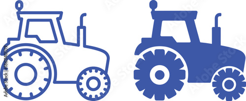 Blue tractor outline and solid blue tractor vehicle