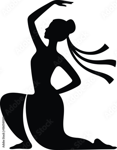 Silhouette of a woman in traditional attire performing an expressive dance pose dancer female