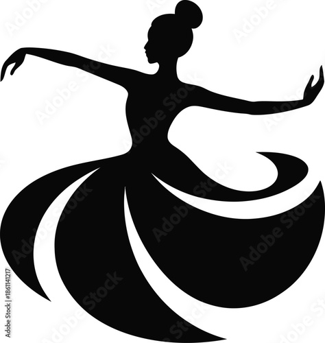 Silhouette of a graceful ballerina in a flowing tutu performing a dance pose ballet dancer