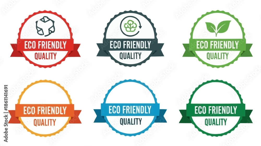 Obraz premium Set of six eco friendly quality badges and labels.