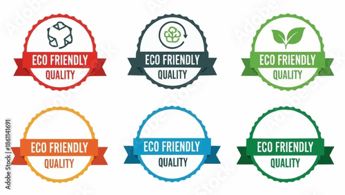 Set of six eco friendly quality badges and labels.