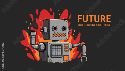 Playful Robot Cartoon Character in Futuristic Style.