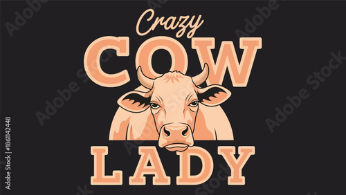 Crazy Cow Lady Graphic Portrait of Cow.