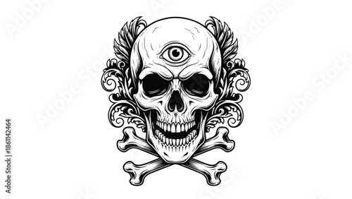 Decorative Skull with Intricate Ornamental Details.