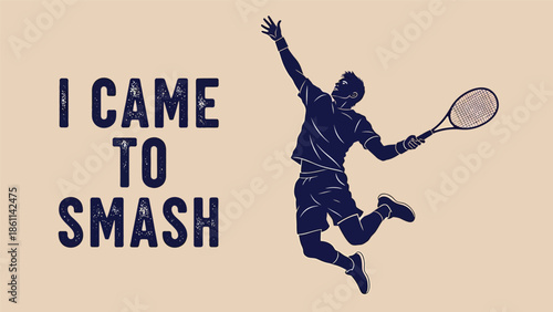 Energetic tennis player jumping with racket.