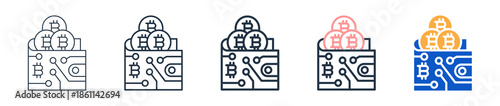 Crypto Wallet different style icons set vector illustration. 