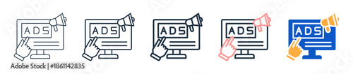 Online Ads different style icons set vector illustration. 