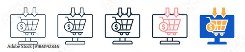 Online Sales different style icons set vector illustration. 