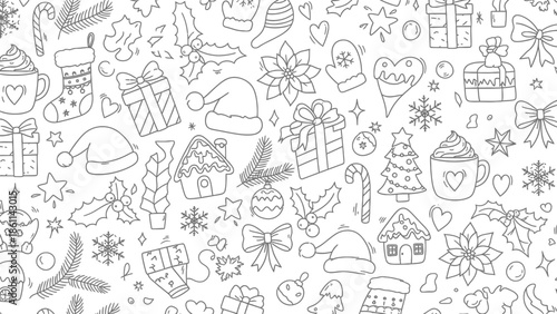 Christmas icons and symbols in festive holiday pattern