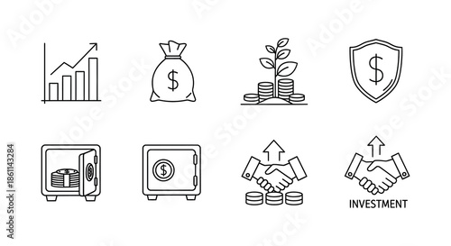 Financial growth investment security and wealth management concepts depicted in a linear silhouette