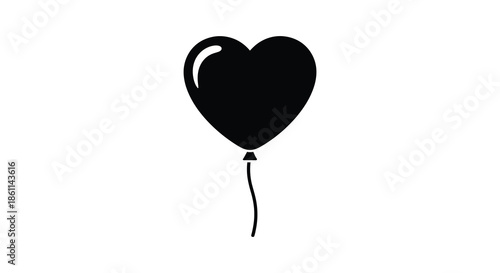 A simple black heart shaped balloon floats gently creating a striking visual silhouette