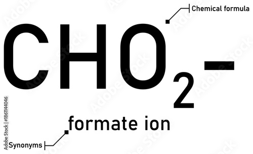 Formate ion chemical formula with callout titles