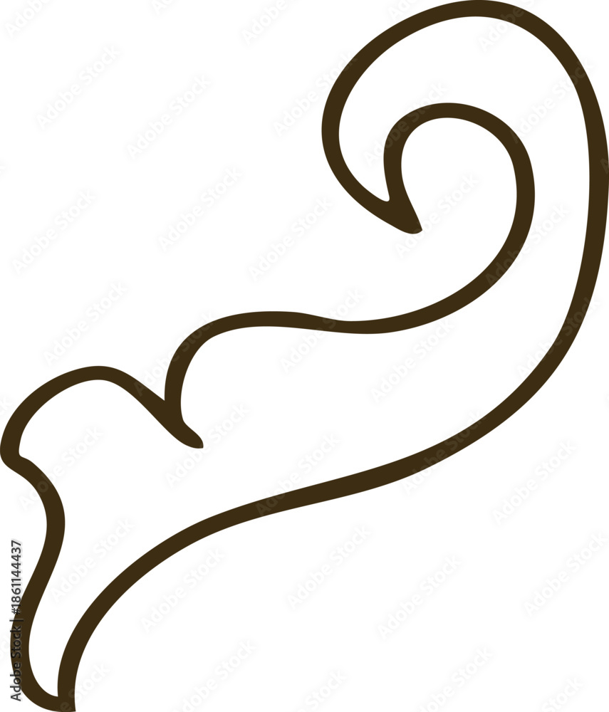 Fototapeta premium Elegant Swirl Motif Brown Outline Decorative Element Isolated on White Background
