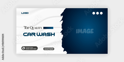 Professional Car Wash Service Banner with Clean and Dirty Car Water Splash Effect.