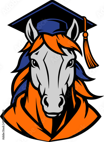 Horse Graduation Cap Mascot Education University School Logo Icon