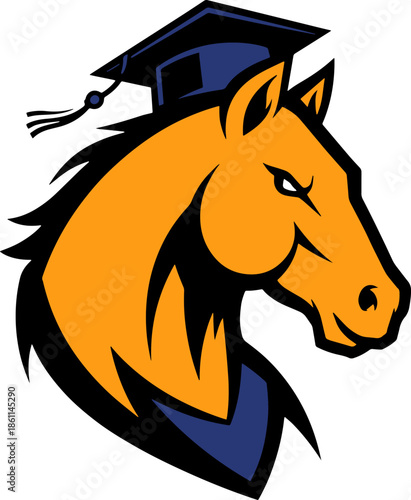 Mustang Horse Graduate Mascot Logo University School Sports Emblem