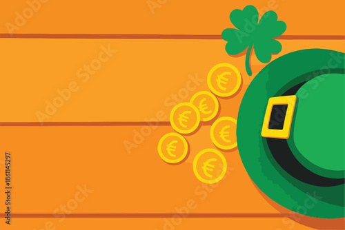 Green abstract St Patrick's Day background vector illustration featuring clover leaves and orange flower patterns for a professional business banner web card design