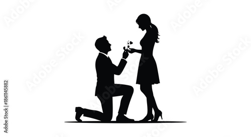 A romantic scene unfolds as a man proposes to a woman captured in silhouette