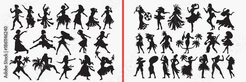 dancing people silhouette vector, party dance black silhouettes, celebration movement illustration set, happy dancing outline art, nightlife vector collection, dance icon set, people clipart silhouett