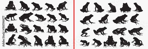 frog silhouette vector, wildlife frog black silhouettes, amphibian illustration set, jumping frog outline art, animal vector collection, frog icon set, wildlife clipart silhouettes, nature graphic ele