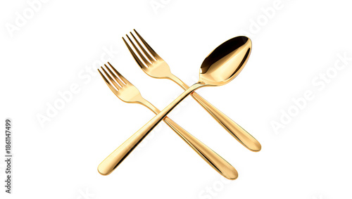 Gold Cutlery Arranged on a White Background for Dining Setting Without Any Ta...