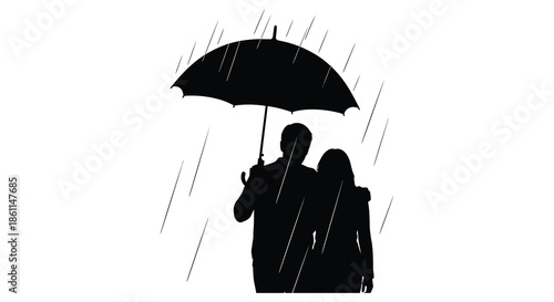 A couple sheltered from the rain with an umbrella a striking visual silhouette