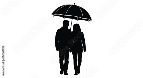 A couple walking closely together under an umbrella a romantic and intimate scene silhouette