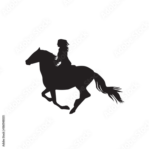 Woman Rider Silhouette Running Horse Vector Illustration Isolated Equestrian Design