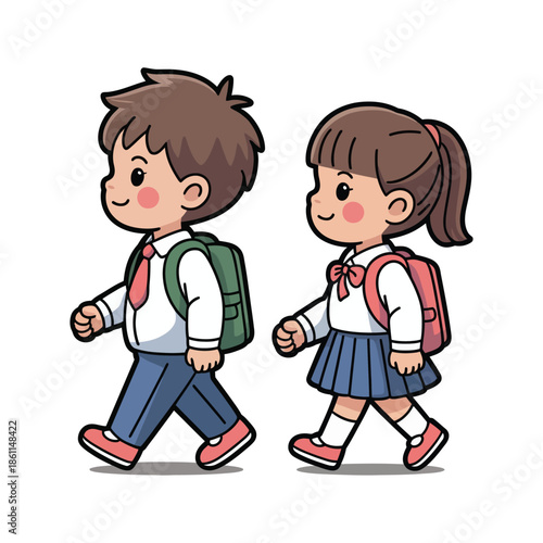 Cute School Kids Walking to School with Backpacks