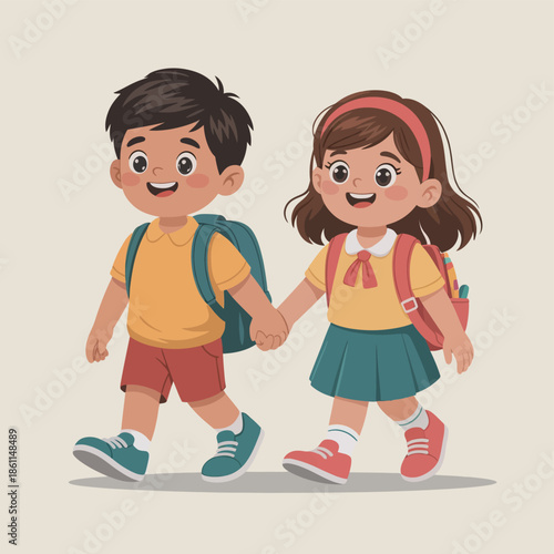 Children Walking Together on the Way to School