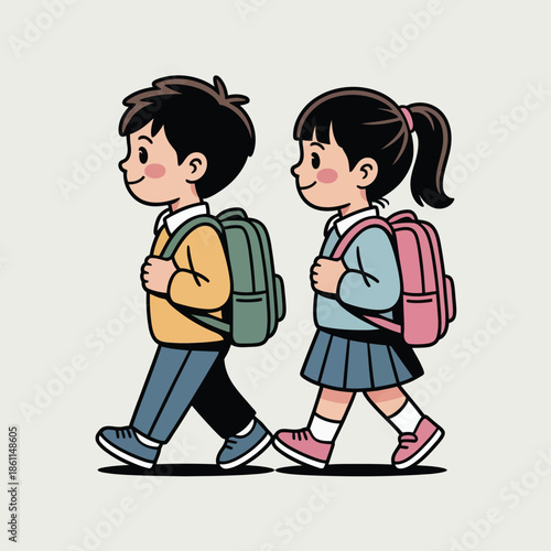 Children Walking Together on the Way to School