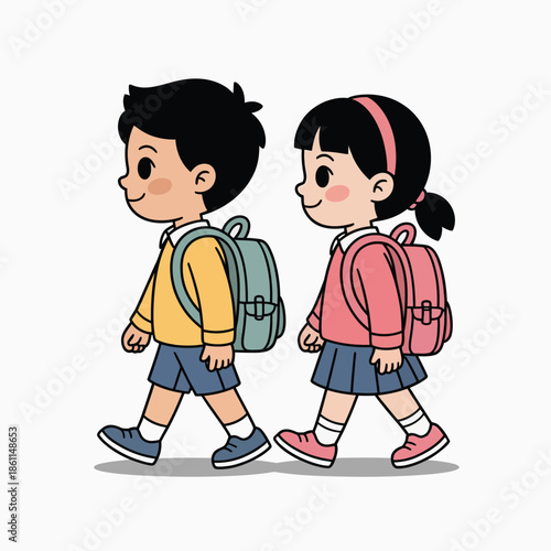 Children Walking Together on the Way to School