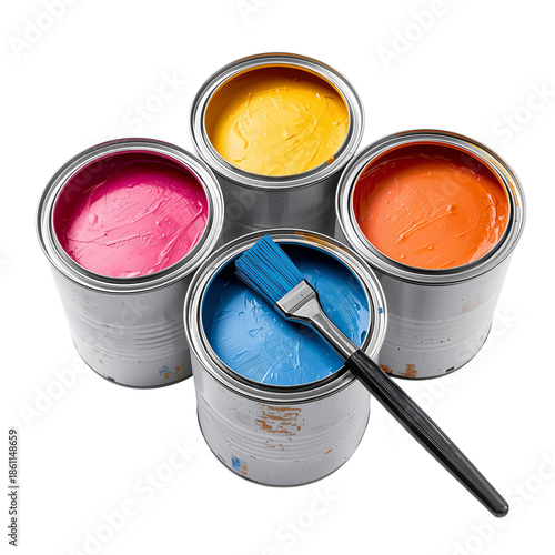 Bright Colors and Paint Tools on White Background for Creative Projects