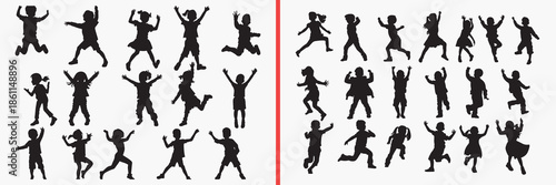 jumping people silhouette vector, celebration action black silhouettes, happy movement illustration set, joyful jump outline art, party vector collection, celebration icon set, people clipart silhouet