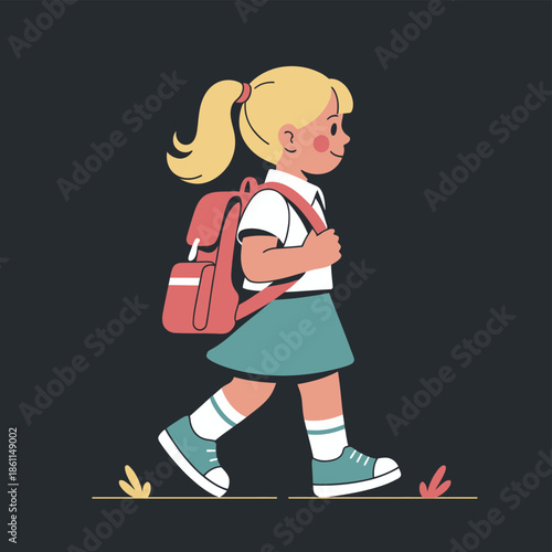 Back to School – Cute Kids Walking Illustration