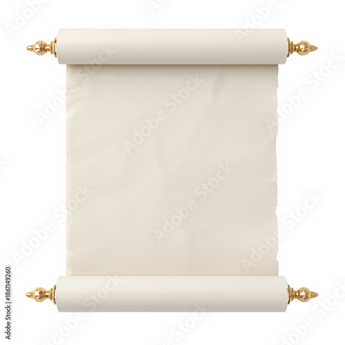 Blank Parchment Scroll With Decorative Ends in Neutral Color Displayed on a W...