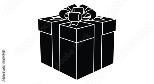 A beautifully wrapped gift box with a decorative bow presented as a striking silhouette
