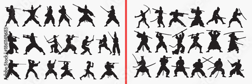 martial arts silhouette vector, fighting people black silhouettes, combat action illustration set, karate kung fu outline art, self defense vector collection, fighting icon set, warrior clipart silhou