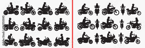 motorcycle action silhouette vector, racing bike black silhouettes, speed bike illustration set, stunt rider outline art, extreme biking vector collection, motor racing icon set, bike stunt clipart si
