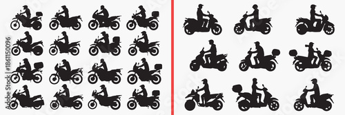 motorcycle silhouette vector, bike rider black silhouettes, motorbike illustration set, biker riding outline art, motorcycle vector collection, racing bike icon set, bike clipart silhouettes, transpor