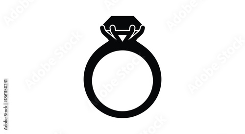 A striking black and white image of a diamond ring beautifully showcasing its elegant design silhouette